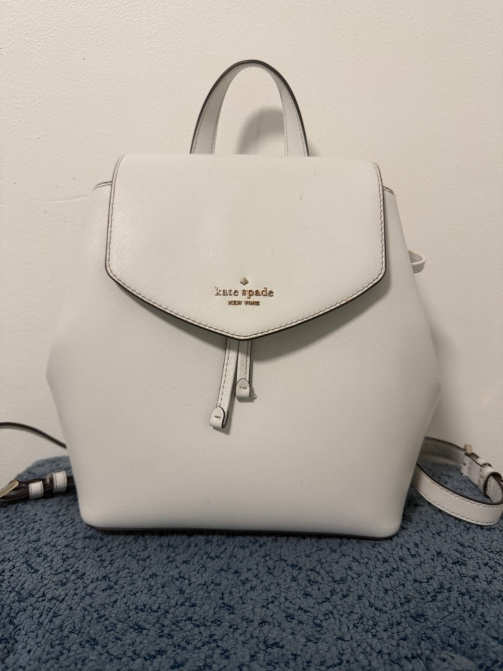 kate spade White Saffiano Leather Backpack with Gold Logo